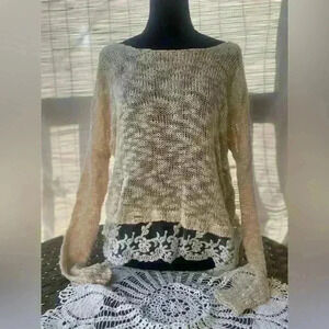 Zyra Loose Knit Lace Bottom Boho Sweater sz Small